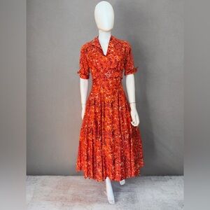 Vintage Orange Floral Sundress with Jacket and Rhinestone Buckles